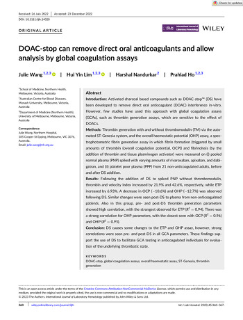 DOAC-stop can remove direct oral anticoagulants and allow analysis by global coagulation assays